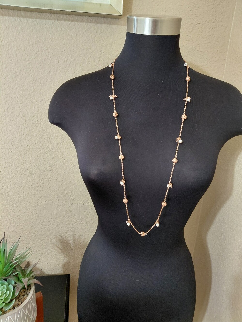 Rose Gold Chain Necklace Sphere Charms Beads